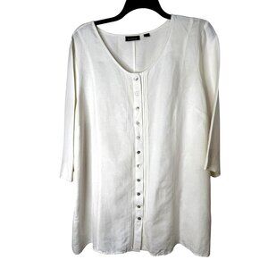 Avenue Womens White Button-Front 3/4 Sleeve Tunic Coastal Festival Cruise Casual